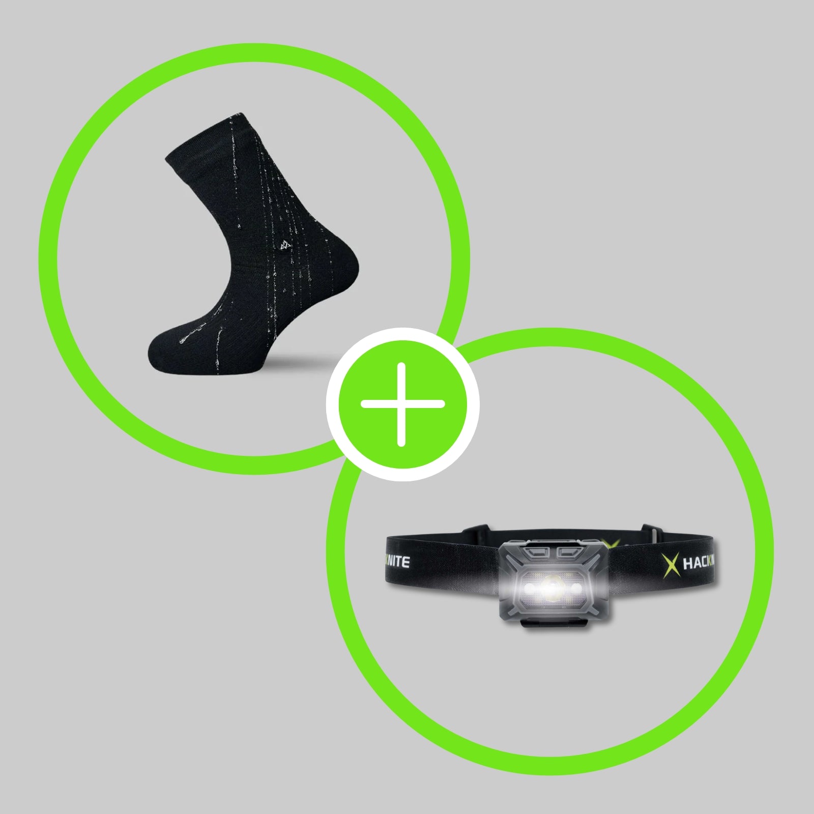 Pack Outdoor : Chaussettes Imperméables TRAIL-DRY Noires + Frontale Hacknite Luciola 350H